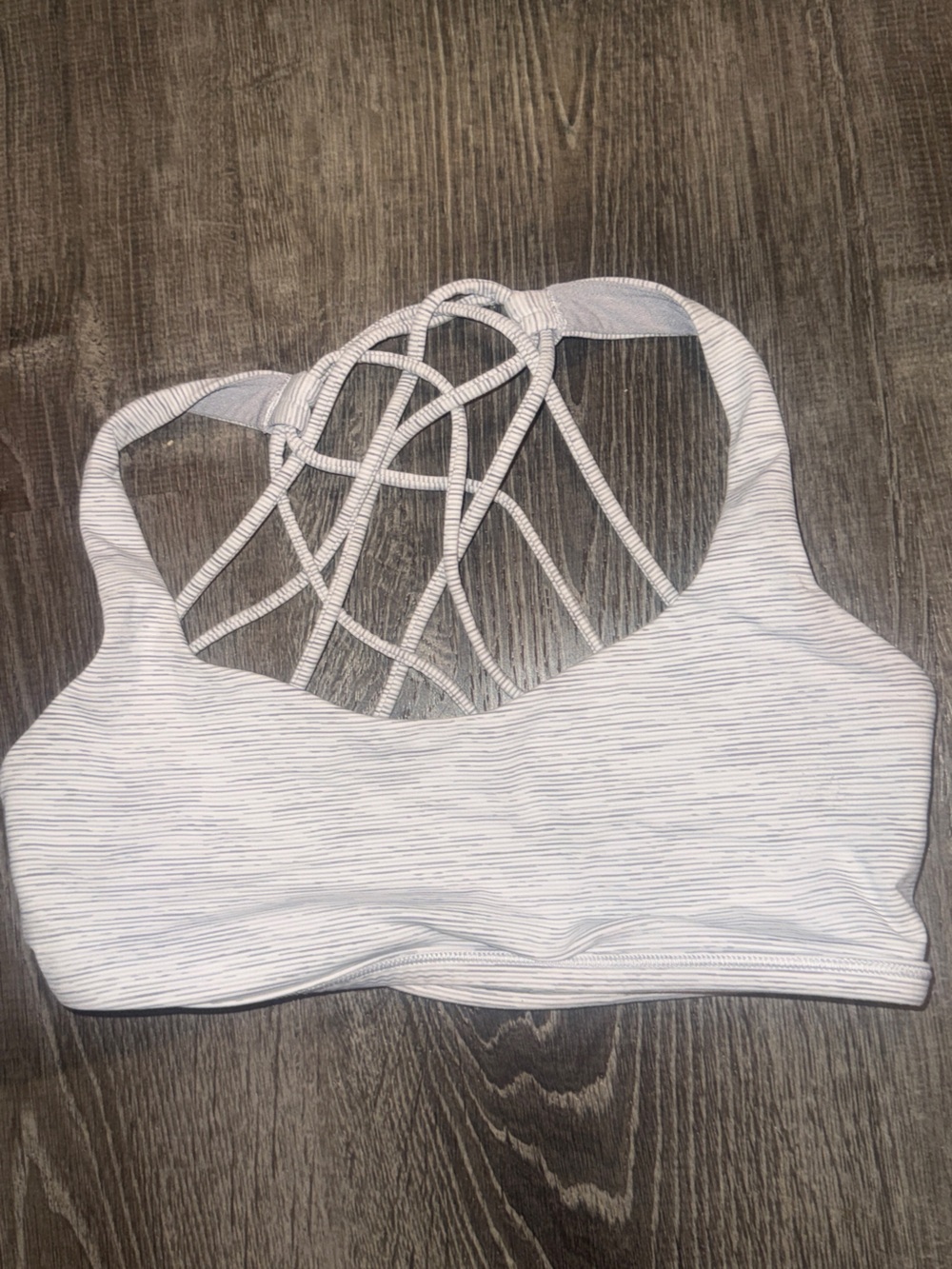 Light Gray Striped Strappy Sports Bra